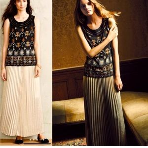Anthropologie gold pleated maxi skirt
